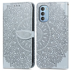 Custodia Portafoglio In Pelle Fantasia Modello Cover con Supporto S04D per Motorola Moto G51 5G Grigio