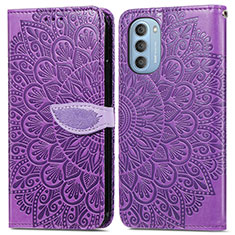 Custodia Portafoglio In Pelle Fantasia Modello Cover con Supporto S04D per Motorola Moto G51 5G Viola