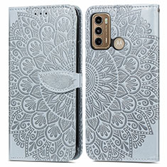 Custodia Portafoglio In Pelle Fantasia Modello Cover con Supporto S04D per Motorola Moto G60 Grigio