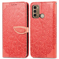 Custodia Portafoglio In Pelle Fantasia Modello Cover con Supporto S04D per Motorola Moto G60 Rosso