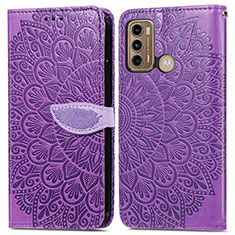 Custodia Portafoglio In Pelle Fantasia Modello Cover con Supporto S04D per Motorola Moto G60 Viola