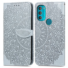 Custodia Portafoglio In Pelle Fantasia Modello Cover con Supporto S04D per Motorola Moto G71 5G Grigio