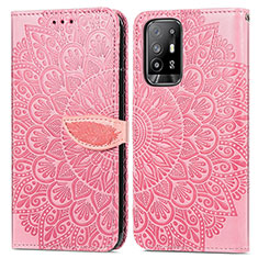 Custodia Portafoglio In Pelle Fantasia Modello Cover con Supporto S04D per Oppo F19 Pro+ Plus 5G Oro Rosa