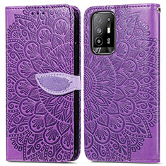 Custodia Portafoglio In Pelle Fantasia Modello Cover con Supporto S04D per Oppo F19 Pro+ Plus 5G Viola