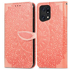 Custodia Portafoglio In Pelle Fantasia Modello Cover con Supporto S04D per Oppo Find X5 Pro 5G Arancione