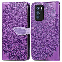 Custodia Portafoglio In Pelle Fantasia Modello Cover con Supporto S04D per Oppo Reno6 Pro 5G India Viola