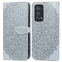 Custodia Portafoglio In Pelle Fantasia Modello Cover con Supporto S04D per Oppo Reno6 Pro+ Plus 5G Grigio