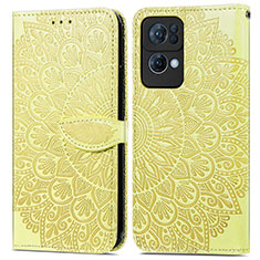 Custodia Portafoglio In Pelle Fantasia Modello Cover con Supporto S04D per Oppo Reno7 Pro 5G Giallo