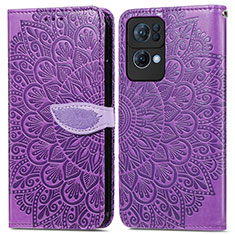 Custodia Portafoglio In Pelle Fantasia Modello Cover con Supporto S04D per Oppo Reno7 Pro 5G Viola