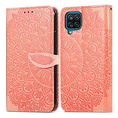 Custodia Portafoglio In Pelle Fantasia Modello Cover con Supporto S04D per Samsung Galaxy A12 Nacho Arancione
