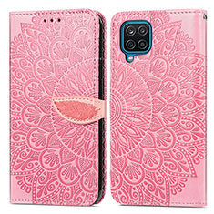 Custodia Portafoglio In Pelle Fantasia Modello Cover con Supporto S04D per Samsung Galaxy A12 Nacho Oro Rosa
