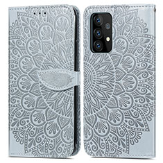 Custodia Portafoglio In Pelle Fantasia Modello Cover con Supporto S04D per Samsung Galaxy A52 5G Grigio