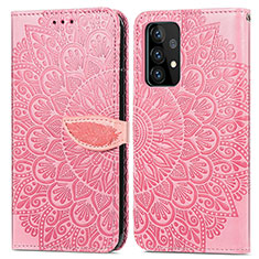 Custodia Portafoglio In Pelle Fantasia Modello Cover con Supporto S04D per Samsung Galaxy A52 5G Oro Rosa