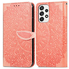 Custodia Portafoglio In Pelle Fantasia Modello Cover con Supporto S04D per Samsung Galaxy A53 5G Arancione