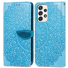 Custodia Portafoglio In Pelle Fantasia Modello Cover con Supporto S04D per Samsung Galaxy A53 5G Blu