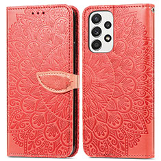 Custodia Portafoglio In Pelle Fantasia Modello Cover con Supporto S04D per Samsung Galaxy A53 5G Rosso