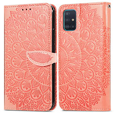Custodia Portafoglio In Pelle Fantasia Modello Cover con Supporto S04D per Samsung Galaxy A71 4G A715 Arancione