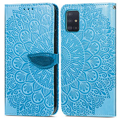 Custodia Portafoglio In Pelle Fantasia Modello Cover con Supporto S04D per Samsung Galaxy A71 4G A715 Blu