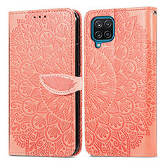 Custodia Portafoglio In Pelle Fantasia Modello Cover con Supporto S04D per Samsung Galaxy F12 Arancione