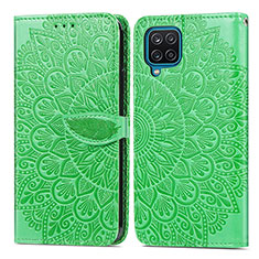 Custodia Portafoglio In Pelle Fantasia Modello Cover con Supporto S04D per Samsung Galaxy F12 Verde