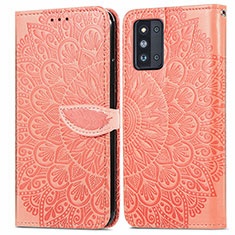 Custodia Portafoglio In Pelle Fantasia Modello Cover con Supporto S04D per Samsung Galaxy F52 5G Arancione