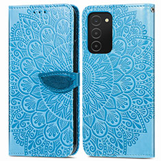 Custodia Portafoglio In Pelle Fantasia Modello Cover con Supporto S04D per Samsung Galaxy M02s Blu