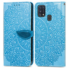 Custodia Portafoglio In Pelle Fantasia Modello Cover con Supporto S04D per Samsung Galaxy M31 Blu