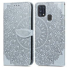 Custodia Portafoglio In Pelle Fantasia Modello Cover con Supporto S04D per Samsung Galaxy M31 Grigio