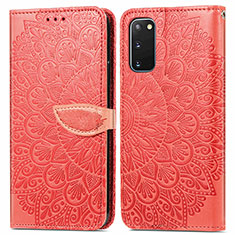 Custodia Portafoglio In Pelle Fantasia Modello Cover con Supporto S04D per Samsung Galaxy S20 5G Rosso