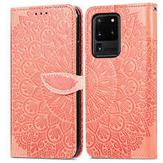 Custodia Portafoglio In Pelle Fantasia Modello Cover con Supporto S04D per Samsung Galaxy S20 Ultra 5G Arancione