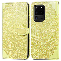 Custodia Portafoglio In Pelle Fantasia Modello Cover con Supporto S04D per Samsung Galaxy S20 Ultra 5G Giallo