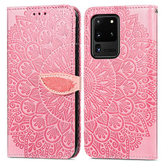 Custodia Portafoglio In Pelle Fantasia Modello Cover con Supporto S04D per Samsung Galaxy S20 Ultra 5G Oro Rosa