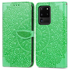 Custodia Portafoglio In Pelle Fantasia Modello Cover con Supporto S04D per Samsung Galaxy S20 Ultra Verde