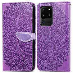 Custodia Portafoglio In Pelle Fantasia Modello Cover con Supporto S04D per Samsung Galaxy S20 Ultra Viola