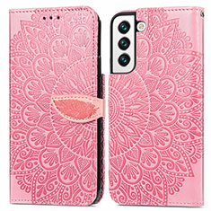 Custodia Portafoglio In Pelle Fantasia Modello Cover con Supporto S04D per Samsung Galaxy S21 FE 5G Oro Rosa