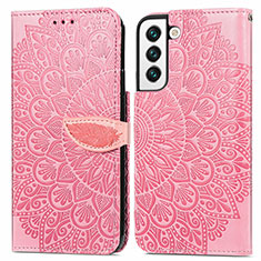 Custodia Portafoglio In Pelle Fantasia Modello Cover con Supporto S04D per Samsung Galaxy S21 Plus 5G Oro Rosa