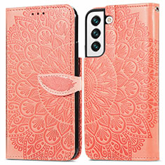 Custodia Portafoglio In Pelle Fantasia Modello Cover con Supporto S04D per Samsung Galaxy S22 5G Arancione