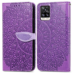 Custodia Portafoglio In Pelle Fantasia Modello Cover con Supporto S04D per Vivo V20 Viola