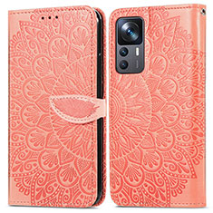 Custodia Portafoglio In Pelle Fantasia Modello Cover con Supporto S04D per Xiaomi Mi 12T 5G Arancione