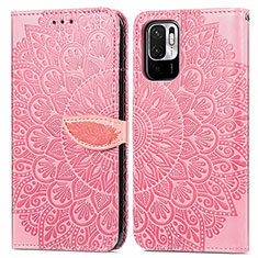 Custodia Portafoglio In Pelle Fantasia Modello Cover con Supporto S04D per Xiaomi Redmi Note 10 JE 5G Oro Rosa