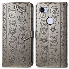 Custodia Portafoglio In Pelle Fantasia Modello Cover con Supporto S05D per Google Pixel 3a XL Grigio