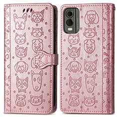 Custodia Portafoglio In Pelle Fantasia Modello Cover con Supporto S05D per Nokia C210 Oro Rosa