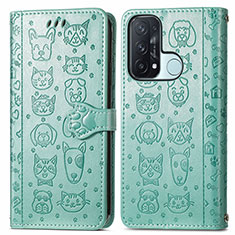 Custodia Portafoglio In Pelle Fantasia Modello Cover con Supporto S05D per Oppo Reno5 A Verde