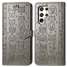 Custodia Portafoglio In Pelle Fantasia Modello Cover con Supporto S05D per Samsung Galaxy S21 Ultra 5G Grigio