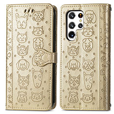 Custodia Portafoglio In Pelle Fantasia Modello Cover con Supporto S05D per Samsung Galaxy S21 Ultra 5G Oro