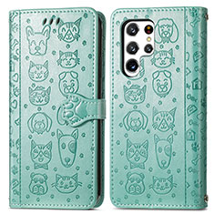 Custodia Portafoglio In Pelle Fantasia Modello Cover con Supporto S05D per Samsung Galaxy S21 Ultra 5G Verde