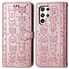 Custodia Portafoglio In Pelle Fantasia Modello Cover con Supporto S05D per Samsung Galaxy S24 Ultra 5G Rosa