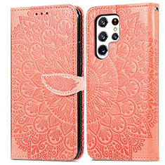 Custodia Portafoglio In Pelle Fantasia Modello Cover con Supporto S07D per Samsung Galaxy S21 Ultra 5G Arancione