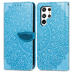 Custodia Portafoglio In Pelle Fantasia Modello Cover con Supporto S07D per Samsung Galaxy S21 Ultra 5G Blu