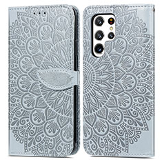 Custodia Portafoglio In Pelle Fantasia Modello Cover con Supporto S07D per Samsung Galaxy S21 Ultra 5G Grigio